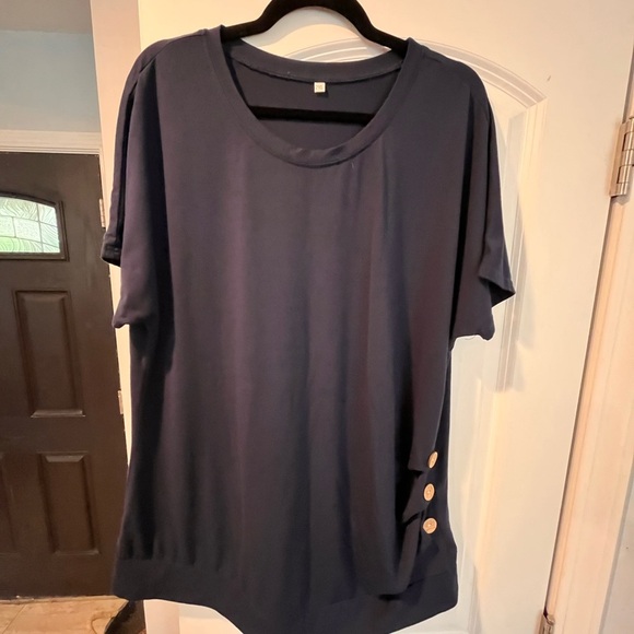 Navy Blue Women's Top with Button Detail - Picture 1 of 9